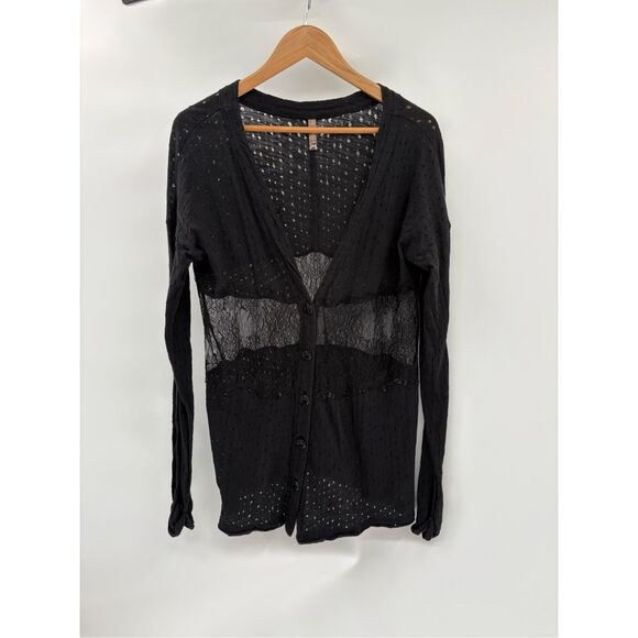 Free People Cardigan Sweater Women‎ Small Black Lace Witchy Fairycore Goth - Picture 1 of 10
